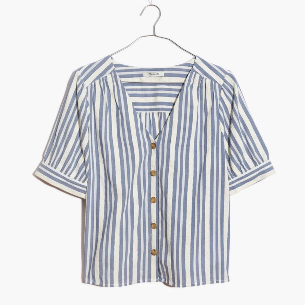 Madewell Plaza Button-Front Shirt in Blue & White Stripe - Picture 4 of 6